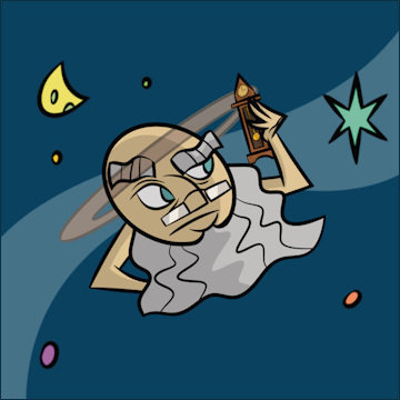 Saturn Old Father Time Kronos - ringed planet character in The Playful Planets